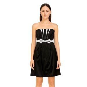 New Vintage 90s Jessica McClintock Gunne Sax Black Satin Tuxedo Strapless Dress